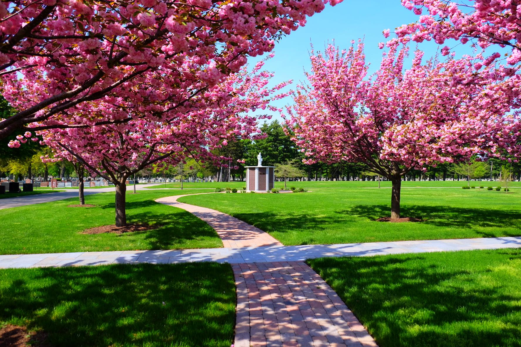 Holy Rosary cremation garden with lanterns